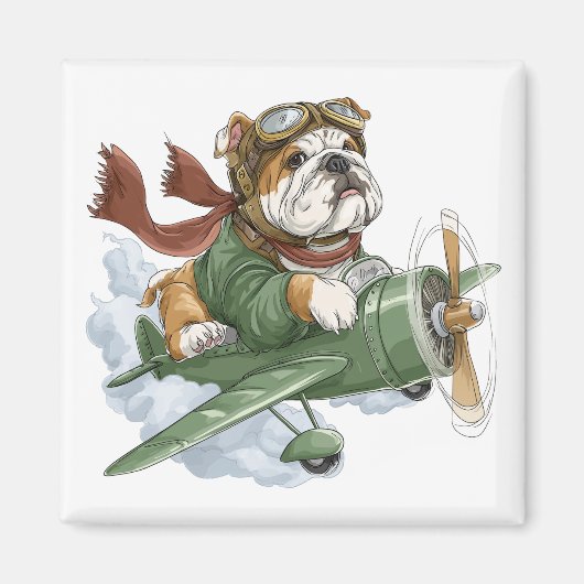 Engelse Bulldog Piloot Vliegtuig Magneet (Voorkant)