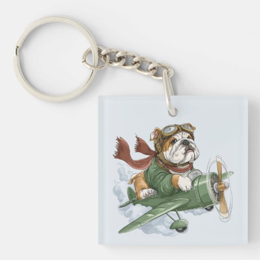 Engelse Bulldog Piloot Vliegtuig Sleutelhanger (Voorkant)