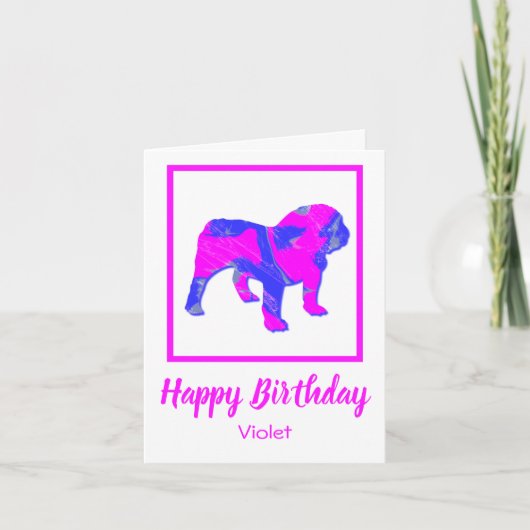 Engelse Bulldog Pink Dog Funny Birthday Kaart (Voorkant)