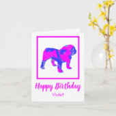 Engelse Bulldog Pink Dog Funny Birthday Kaart (Gele Bloem)
