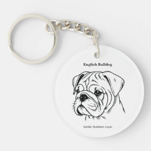 Engelse Bulldog Portret Zwarte Lijn Illustratie Sleutelhanger