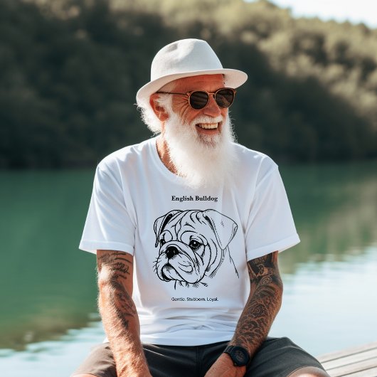 Engelse Bulldog Portret Zwarte Lijn Illustratie T-shirt