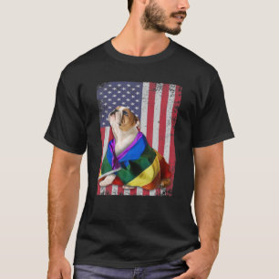 Engelse Bulldog Pride American Flag LGBT Flag T-shirt