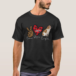 Engelse Bulldog Pset Peace Love Cute Dog T-Shirt