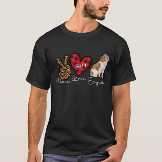 Engelse Bulldog Pset Peace Love Cute Dog T-Shirt (Voorkant)