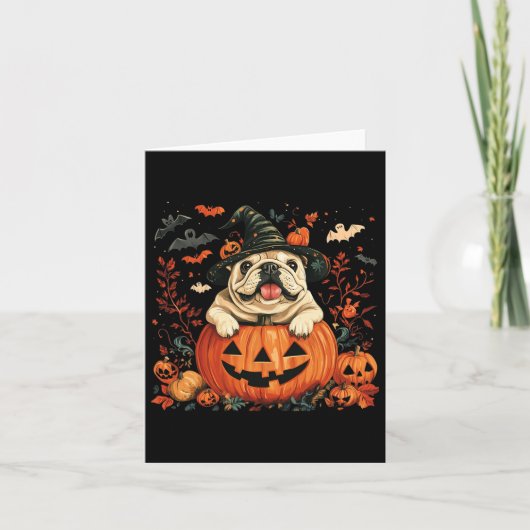 Engelse Bulldog Pumpkin Halloween Thanksgiving Man Kaart (Voorkant)