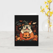 Engelse Bulldog Pumpkin Halloween Thanksgiving Man Kaart (Gele Bloem)