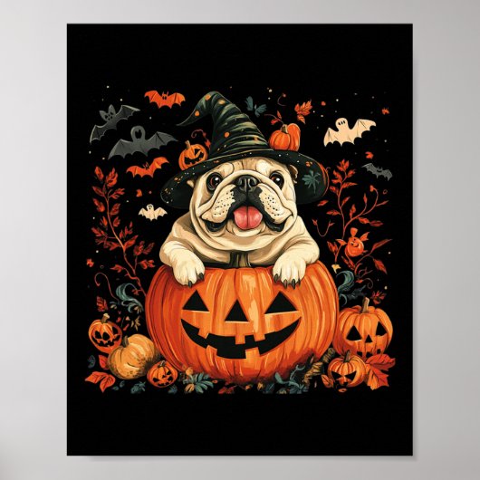 Engelse Bulldog Pumpkin Halloween Thanksgiving Man Poster (Voorkant)
