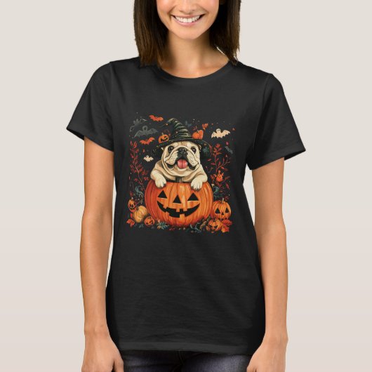 Engelse Bulldog Pumpkin Halloween Thanksgiving Man T-shirt (Voorkant)