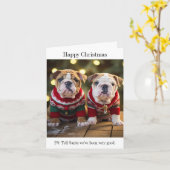 Engelse Bulldog Puppies Kerst Kaart (Gele Bloem)