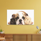 Engelse bulldog puppy (4 maanden oud) en twee guin canvas afdruk (Insitu (Woonkamer))