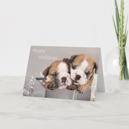 Engelse Bulldog puppy and gifts Feestdagen Kaart (Voorkant)