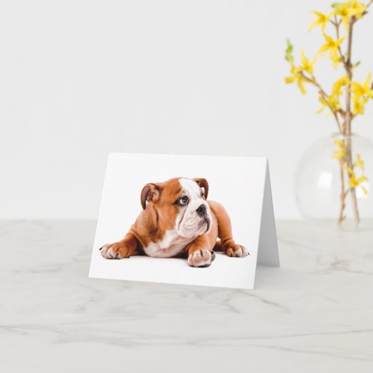 Engelse Bulldog Puppy Blank Note Kaart (Gele Bloem)