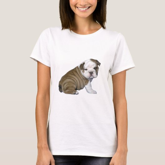 Engelse Bulldog Puppy (bruin-wit) T-shirt (Voorkant)