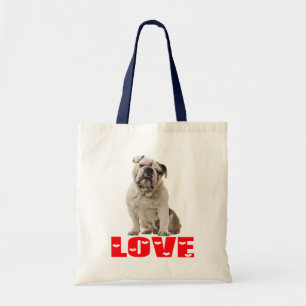 Engelse Bulldog Puppy Bruine & Witte Hond Rood Lie Tote Bag