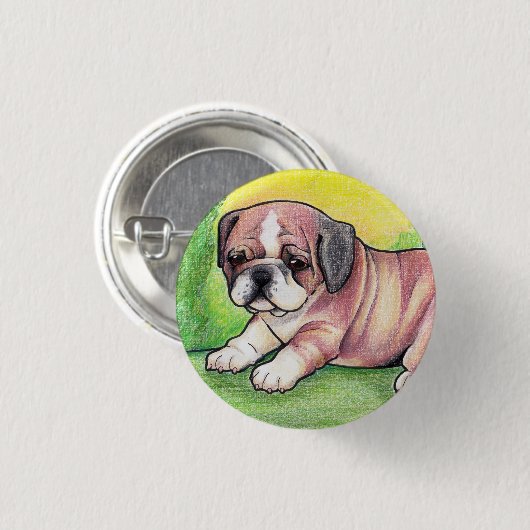 Engelse Bulldog Puppy Button (Voorkant /achterkant)
