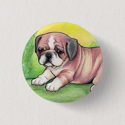 Engelse Bulldog Puppy Button (Voorkant)