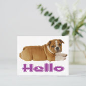 Engelse Bulldog Puppy Dog - Hallo Paars hart Briefkaart (Staand voorkant)