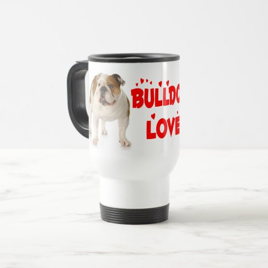 Engelse Bulldog Puppy Dog Red Love Heart Reisbeker (Voorkant links)
