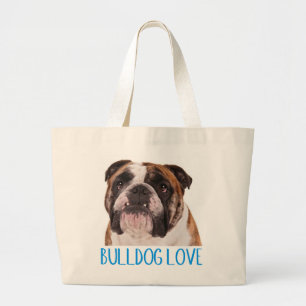 Engelse Bulldog Puppy Hond Blauwe Liefde Grote Tote Bag