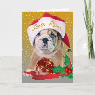 Engelse bulldog puppy in Santa Hat Cards Feestdagen Kaart