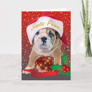 Engelse bulldog puppy in Santa Hat Feestdagen Kaart