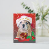 Engelse bulldog puppy in Santa Hat Kaarten Feestdagenkaart (Staand voorkant)