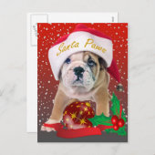 Engelse bulldog puppy in Santa Hat Kaarten Feestdagenkaart (Voorkant / Achterkant)