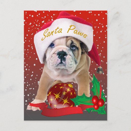 Engelse bulldog puppy in Santa Hat Kaarten Feestdagenkaart (Voorkant)