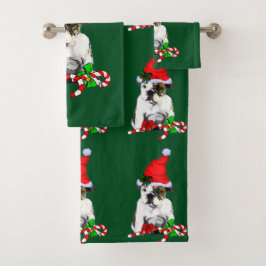 Engelse Bulldog Puppy Kerstmis Bad Handdoek