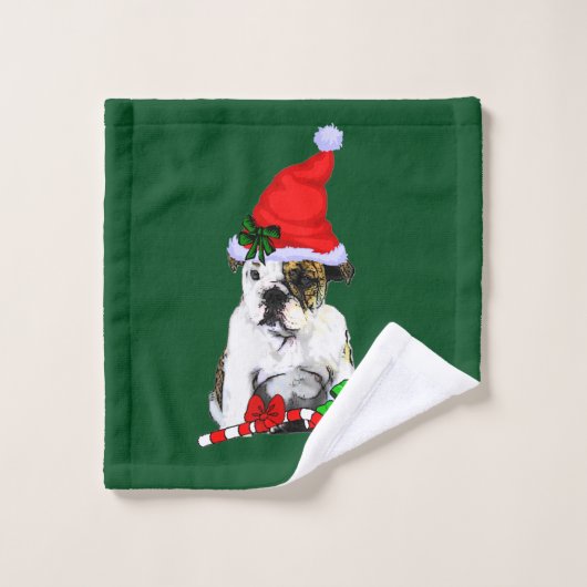 Engelse Bulldog Puppy Kerstmis Bad Handdoek (Wasdoekje)