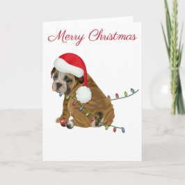 Engelse Bulldog Puppy Kerstmis Feestdagen Kaart