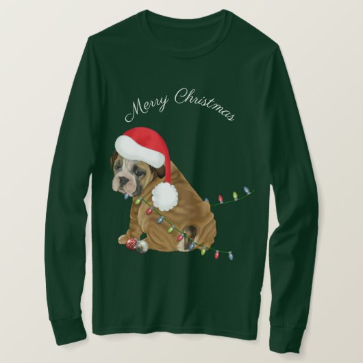 Engelse Bulldog Puppy Kerstmis T-shirt (Design voorkant)