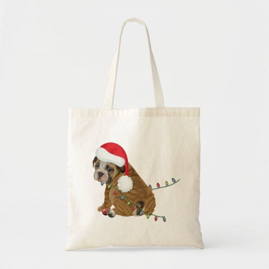 Engelse Bulldog Puppy Kerstmis Tote Bag (Voorkant)