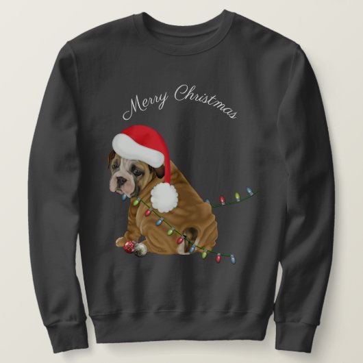 Engelse Bulldog Puppy Kerstmis Trui (Design voorkant)
