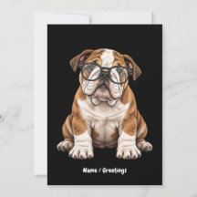 Engelse Bulldog Puppy met Bril Grappige Kunst