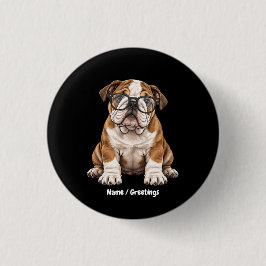 Engelse Bulldog Puppy met Bril Grappige Kunst Ronde Button 3,2 Cm
