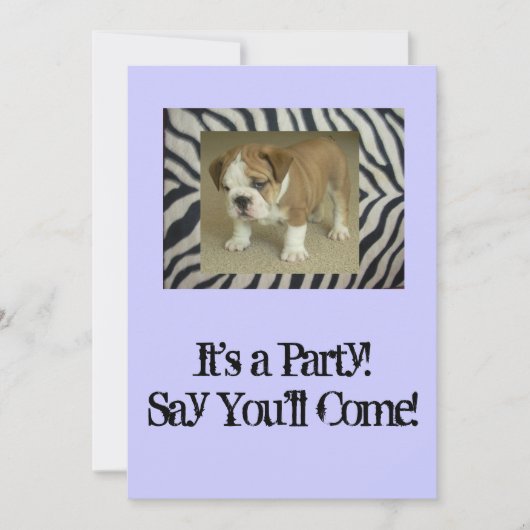 Engelse Bulldog Puppy Party Invitation Birthday an Kaart (Voorkant)