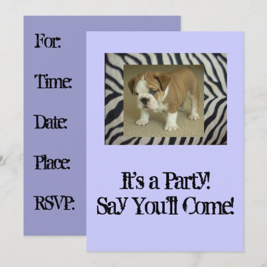 Engelse Bulldog Puppy Party Invitation Birthday an Kaart (Voorkant / Achterkant)