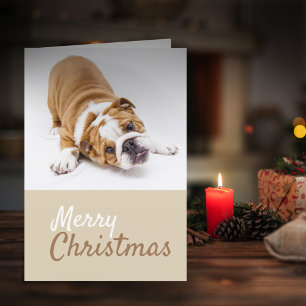 Engelse Bulldog Puppy Photo met Kerstmis Aangepast Feestdagen Kaart