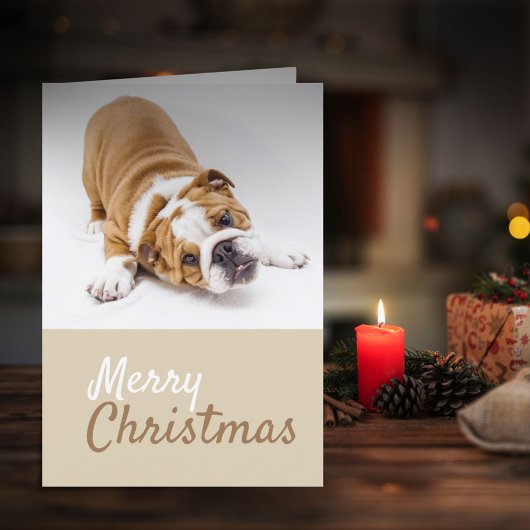 Engelse Bulldog Puppy Photo met Kerstmis Aangepast Feestdagen Kaart