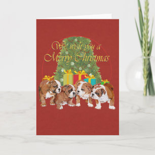 Engelse Bulldog Pups Kerstmis Feestdagen Kaart