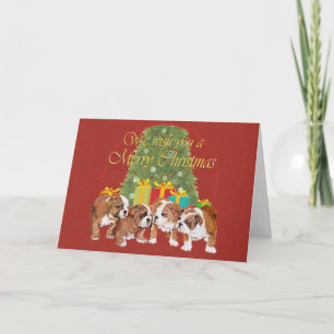 Engelse Bulldog Pups Kerstmis Feestdagen Kaart