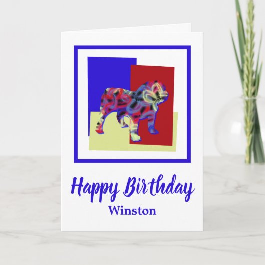 Engelse Bulldog Red Blue Yellow Birthday Kaart (Voorkant)