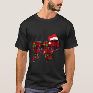 Engelse Bulldog Red Plaid Pyjama Dog Christmas Lig T-shirt