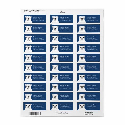 Engelse Bulldog Return-adreslabels Etiket (Full Sheet)