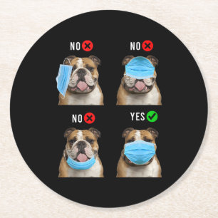 Engelse Bulldog Right Draag Face Mask Tanktop Ronde Kartonnen Onderzetter