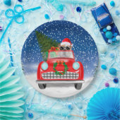 Engelse Bulldog-rijtuig in sneeuwkerst Papieren Bordje (Feest)