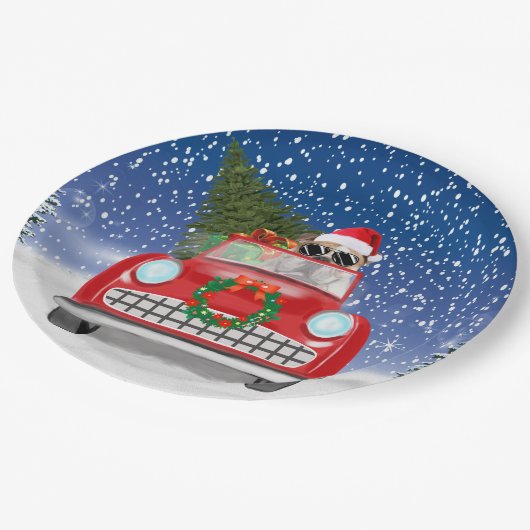 Engelse Bulldog-rijtuig in sneeuwkerst Papieren Bordje (Gekanteld)