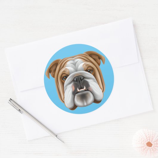 Engelse Bulldog Ronde Sticker (Envelop)